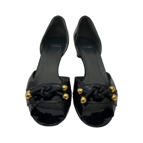 Stuart Weitzman Size 9 Black Patent Leather D'Orsay Peep Toe Cone Heels Sandals - Picture 7 of 10